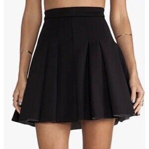 T ALEXANDER WANG Black Neoprene Box Pleated Short Length Mini Skirt XS